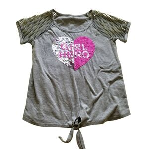 Justice Gray and Pink Sequin 'Girl Hero' Tee